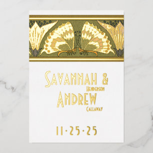 Art Deco Butterfly Calla Lily Save the Date Foil Invitation