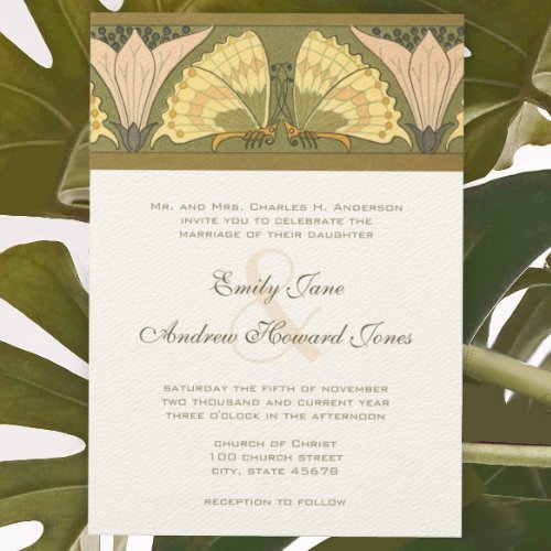 Art Deco Butterfly Calla Lily Wedding Invitation