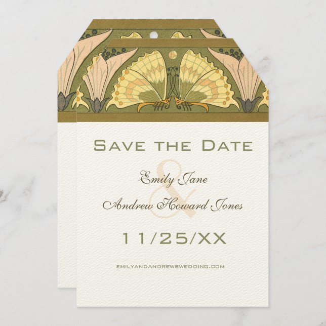 Art Deco Butterfly Calla Lily Wedding  Invitation (Front/Back)