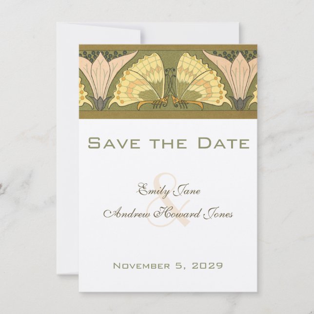Art Deco Butterfly Calla Lily Wedding Invitation (Front)