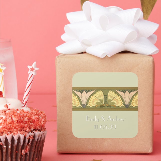 Art Deco Butterfly Earth Tones Square Sticker (Party)