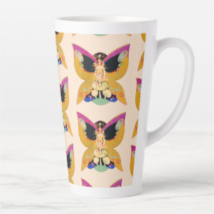 Art deco butterfly fairy sitting on mushrooms latte mug