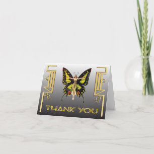 Art Deco Butterfly Flapper Thank you note cards