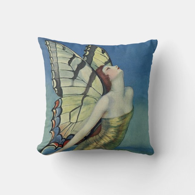 Art Deco Butterfly Girl Pillow (Front)