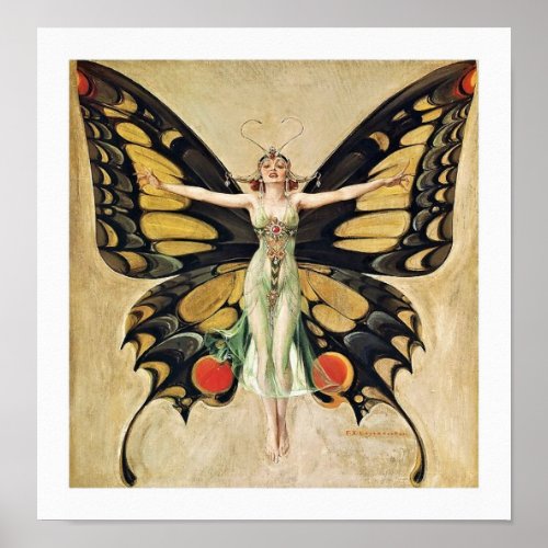 Art Deco Butterfly Lady Poster