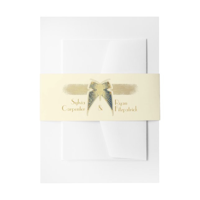 Art Deco Butterfly Monogram Golden Wedding Invitation Belly Band (Front Example)
