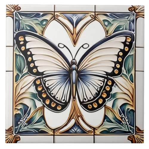 Art Deco Butterfly Nouveau Ceramic Ceramic Tile
