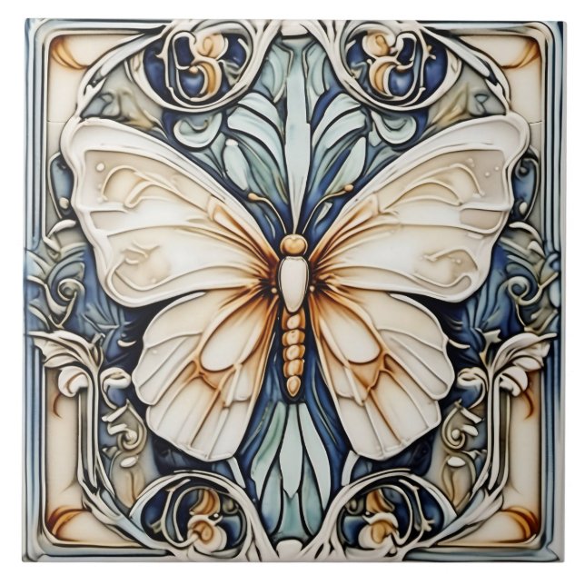 Art Deco Butterfly Nouveau Ceramic Tile (Front)