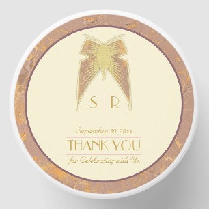 Art Deco Butterfly Pink Gold "Thank You" Wedding Mini Candle Favors