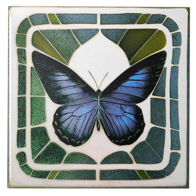 Art Deco Butterfly Wall Decor Art Nouveau Ceramic  Tile (Front)