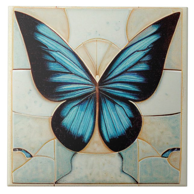 Art Deco Butterfly Wall Decor Art Nouveau Ceramic  Tile (Front)