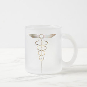 Art Deco Caduceus Frosted Glass Coffee Mug