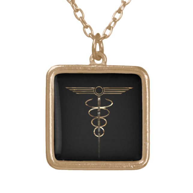 Art Deco Caduceus Gold Plated Necklace (Front)