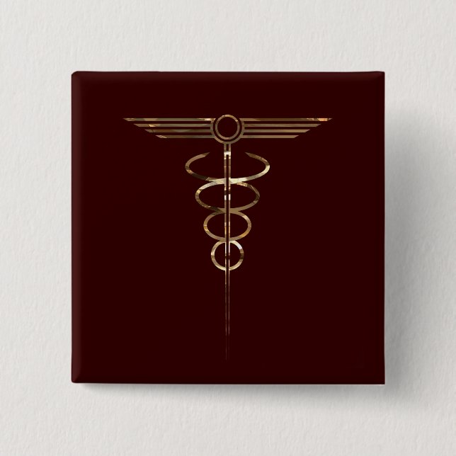 Art Deco Caduceus Pinback Button (Front)