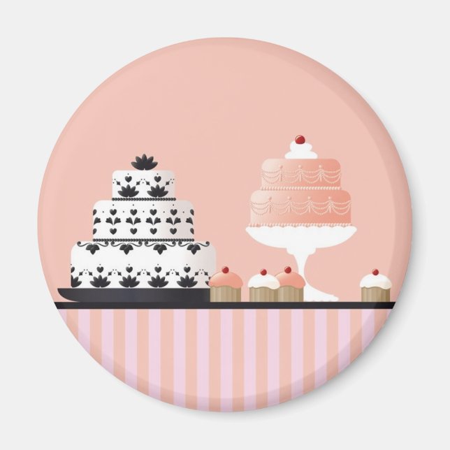 Art Deco Cakes on a Striped Tablecloth Magnet (Front)