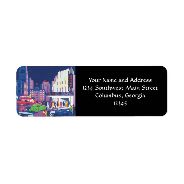 Art Deco Calcutta City Theatre Scene High Contrast Label (Front)