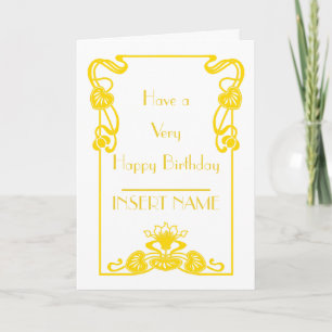 Art Deco Calligraphy White and Gold Birthday Card