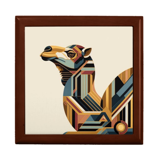 Art Deco Camel Wooden Jewelry Keepsake Box (Front)