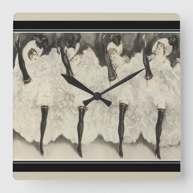 Art Deco "Can Can" by Louis Icart Square Wall Clock (Front)