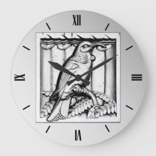 Art Deco carved stone falcon - silver Large Clock