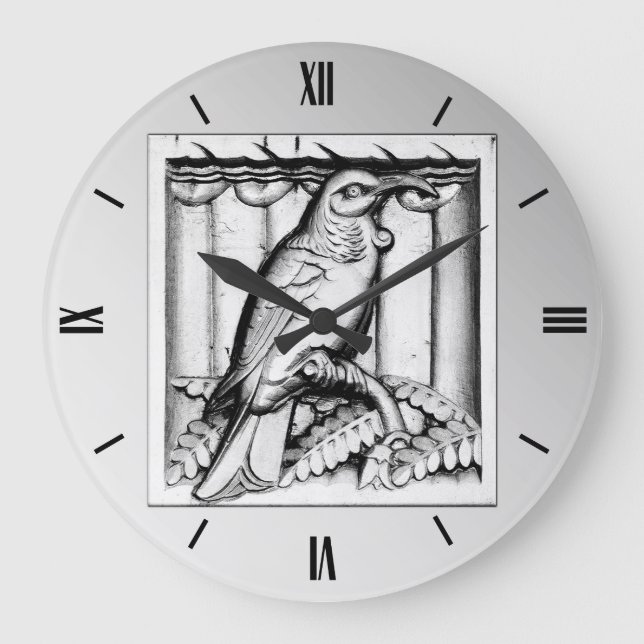 Art Deco carved stone falcon - silver Large Clock (Front)