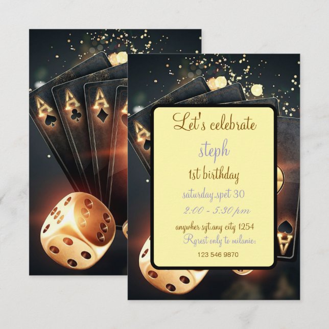 art deco casino birthday-playing card invite (Front/Back)