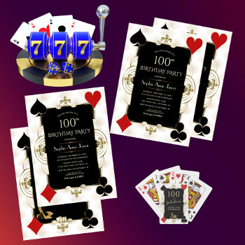 Art Deco Casino Royale Poker Woman 100th Birthday  Invitation by GeorgetaBlanaruArt at Zazzle