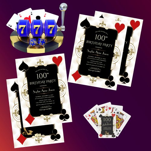 Art Deco Casino Royale Poker Woman 100th Birthday  Invitation