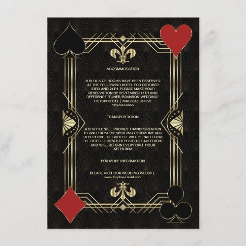 Art Deco Casino Vegas Poker Wedding Accommodation Enclosure Card