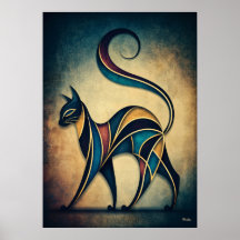 Art Deco Cat Abstract Geometric Animal Wall Art