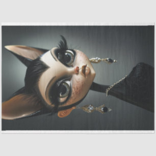 Art Deco Cat Black Long Lashes Decoupage Tissue Paper