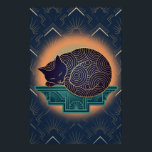 Art Deco Cat Fish Trophy Wall Art<br><div class="desc">A proud black cat silhouette triumphs with a stylized golden fish trophy atop a teal pedestal. The clean deco architectural surround and orange highlight details create a celebratory 1920s mood for kitchens,  dining areas and cat lover spaces.</div>