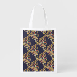 Art Deco Cat Floral Pattern Grocery Bag