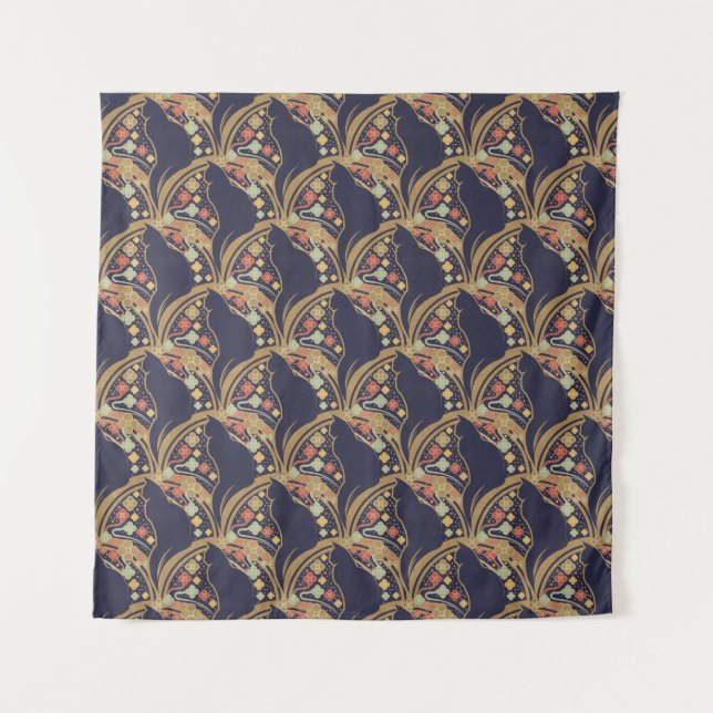 Art Deco Cat Floral Pattern Tapestries (Front)