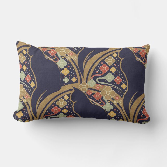 Art Deco Cat Floral Pattern Throw Pillows (Front)