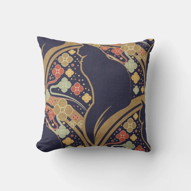 Art Deco Cat Floral Pattern Throw Pillows (Front)
