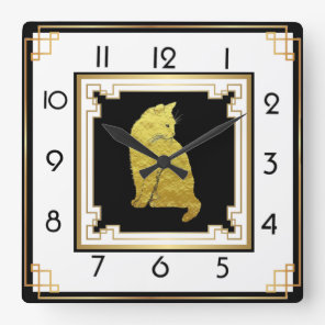 Art Deco Cat Square Wall Clock