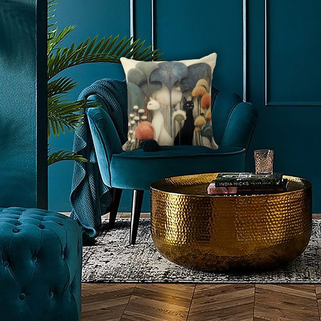 Art Deco Cats in Trees Throw Pillow (Creator Uploaded)