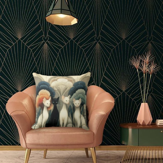 Art Deco Cats in Trees Throw Pillow (Creator Uploaded)