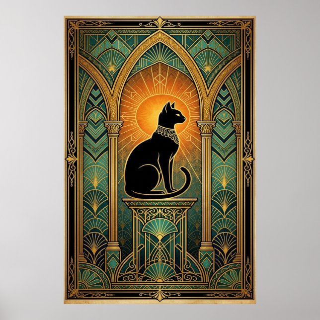Art Deco Celestial Solstice Cat Wall Art (Front)