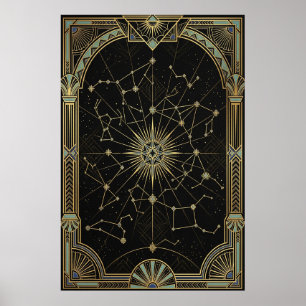 Art Deco Celestial Star Chart Poster Gold Teal