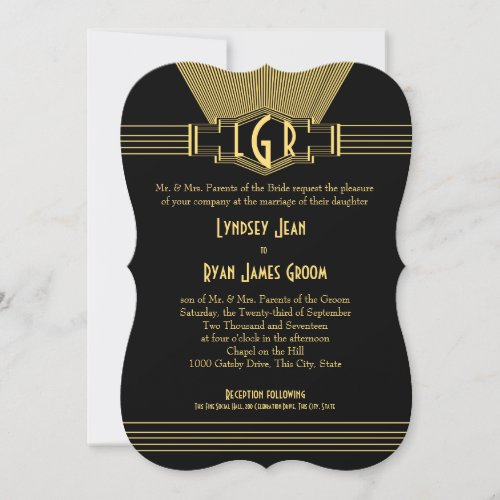 Art Deco Center Stage Gold and Black Wedding Invitation