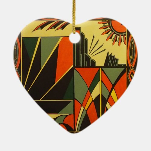 Art Deco ceramic heart hanging decoration
