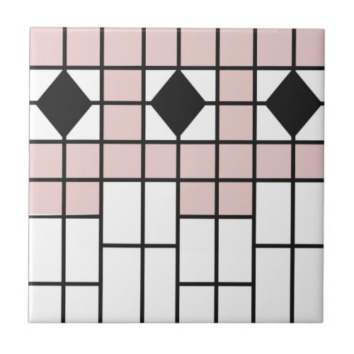 Art Deco Ceramic Tile  Blush Pink Geo Print 