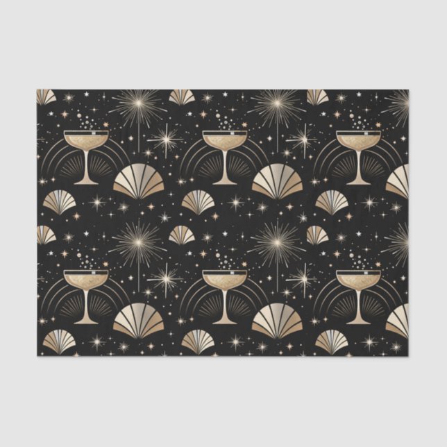 Art Deco Champagne Constellations Night Pattern Tissue Paper (Front)