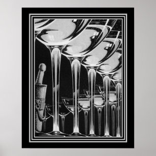 Art Deco Champagne Glass Print 16x20