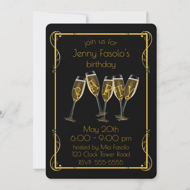 Art Deco Champagne Party Invitation (Front)