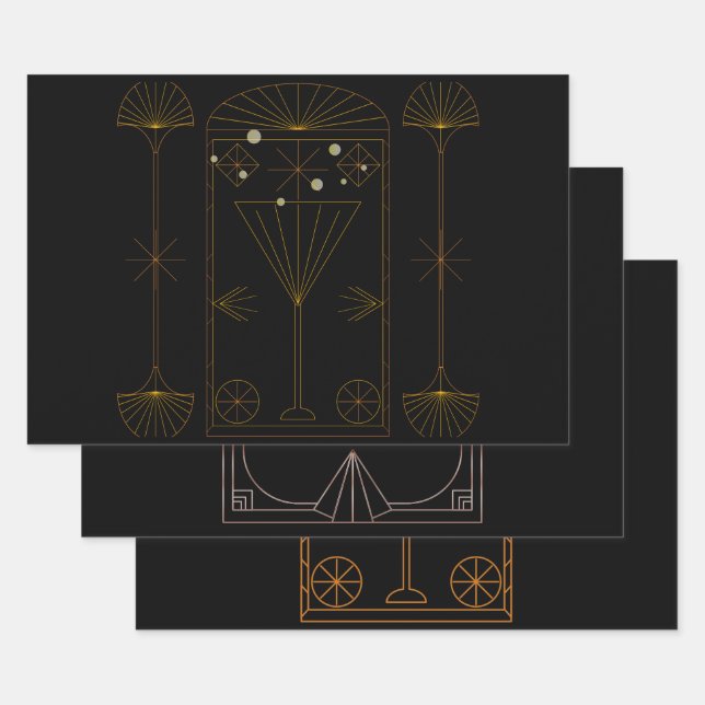 Art Deco Champagne Wrapping Paper Sheets (Set)