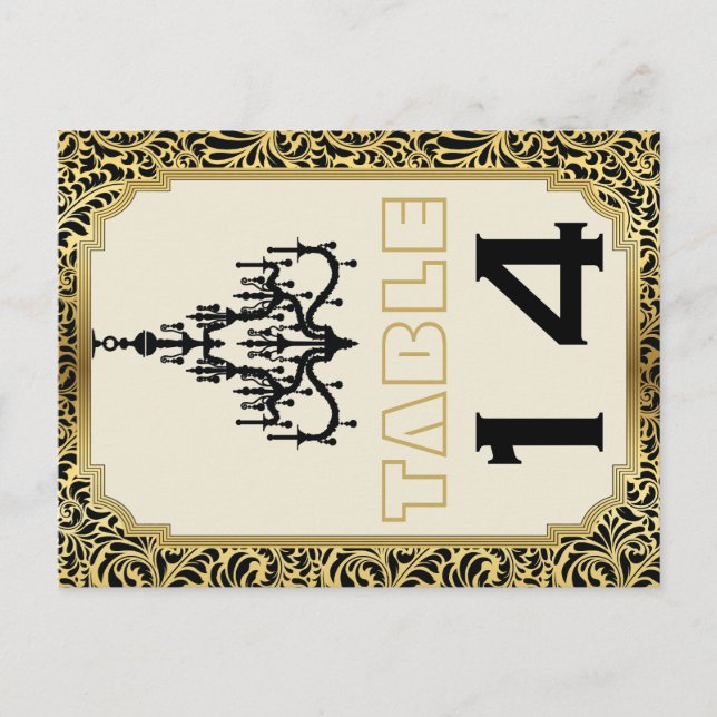 Art Deco chandelier black, gold table number (Front)