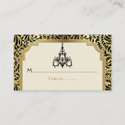 Customizable Art Deco chandelier black, gold wedding place card Business Card Template